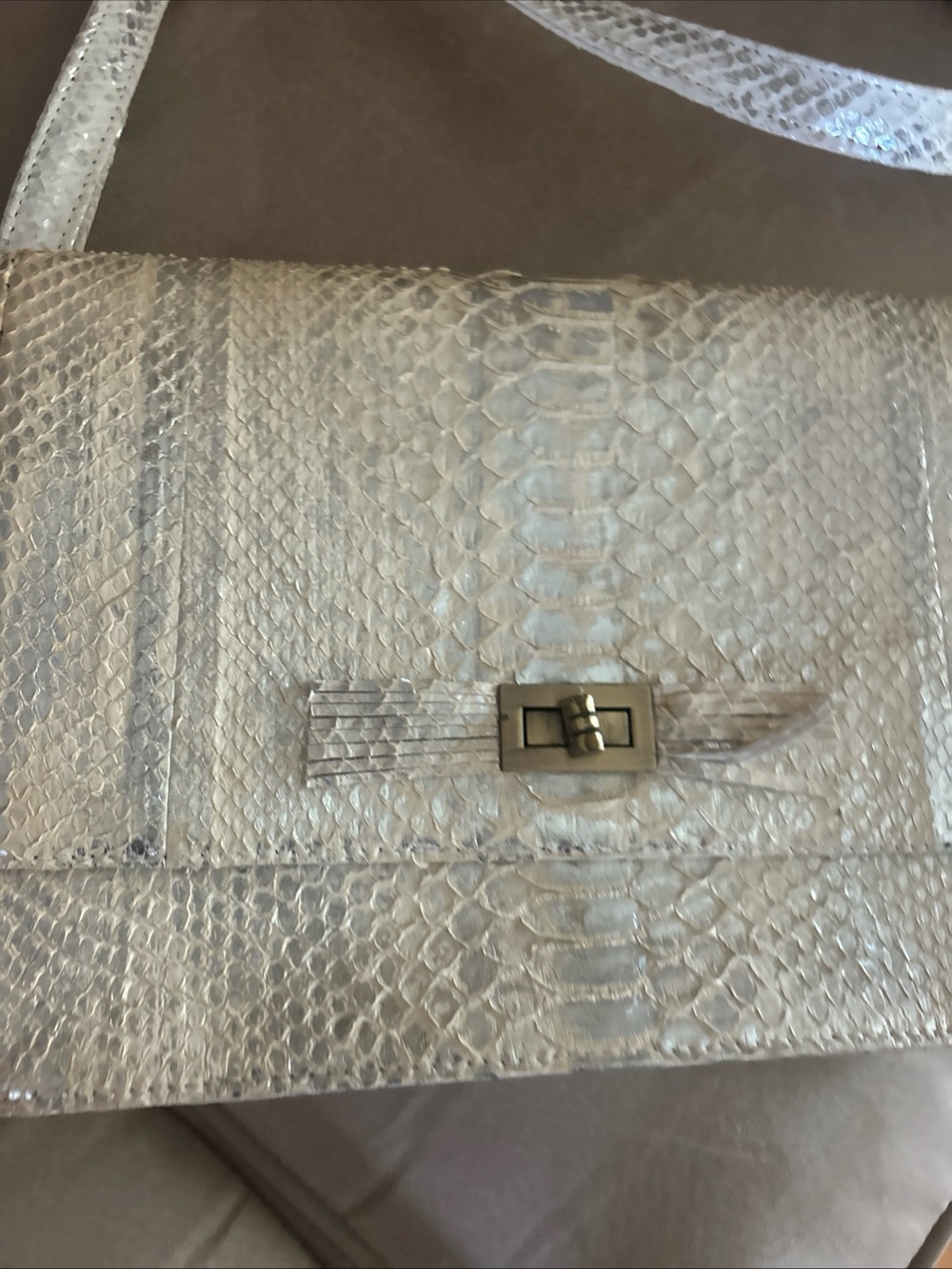 Metallic Python-Texture Crossbody Bag in Light Silver - Picture 2 of 7